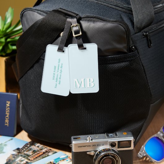 Étiquette À Bagage Monogramme initial minimum bleu et Turquoise moder (Recto & Verso)