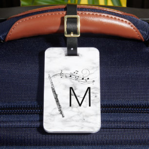 Étiquette À Bagage Monogramme initial Musicnoir et Marbre blanc