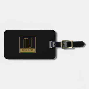 Étiquette À Bagage Monogramme initial noir et or moderne