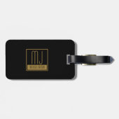 Étiquette À Bagage Monogramme initial noir et or moderne (Dos horizontal)