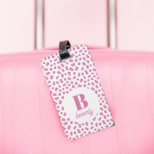 Étiquette À Bagage Monogramme Initial Nom Rose Chic