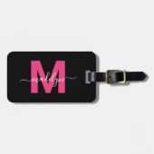 Étiquette À Bagage Monogramme Initial Nom Rose Personnalisé (Devant horizontal)