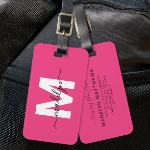 Étiquette À Bagage Monogramme Initial Nom Rose Personnalisé