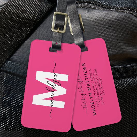 Étiquette À Bagage Monogramme Initial Nom Rose Personnalisé
