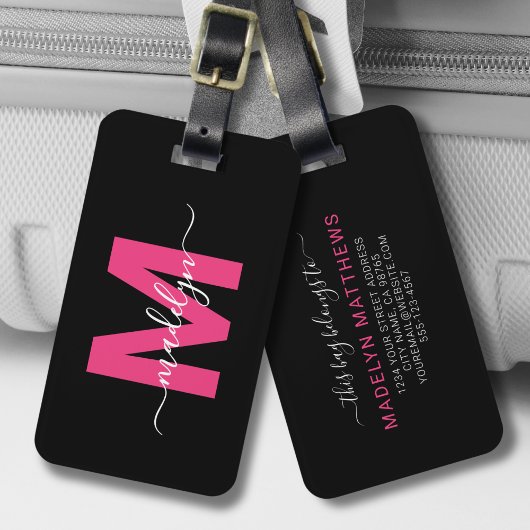 Étiquette À Bagage Monogramme Initial Nom Rose Personnalisé