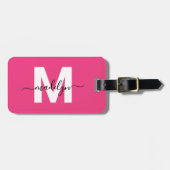 Étiquette À Bagage Monogramme Initial Nom Rose Personnalisé (Devant horizontal)