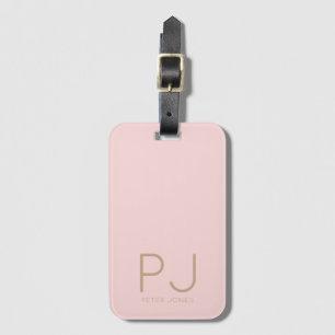 Étiquette À Bagage Monogramme initial rose Personnalisé Simple