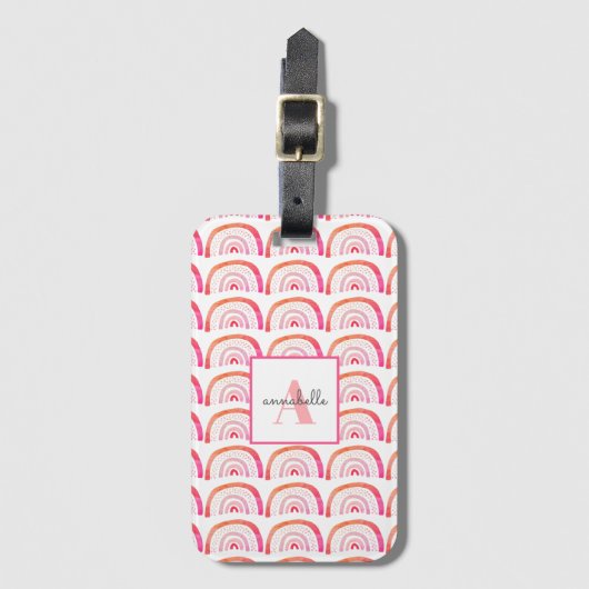 Étiquette À Bagage Monogramme Initial Rose Rainbow (Devant Vertical)
