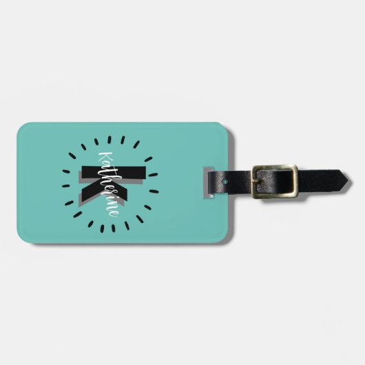 Étiquette À Bagage Monogramme initial simple et chic (Devant horizontal)