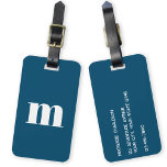 Étiquette À Bagage Monogramme initial Turquoise vert<br><div class="desc">La typographie coque moderne minimaliste monogramme design initial qui peut être modifié pour personnaliser,  ainsi que les détails sur l'inverse. Blanc sur un arrière - plan vert turquoise.</div>