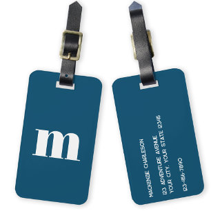 Étiquette À Bagage Monogramme initial Turquoise vert
