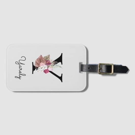 Étiquette À Bagage Monogramme initial Y rose boho floral (Devant Horizontal)