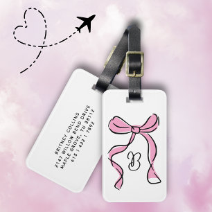 Étiquette À Bagage Monogramme initiale à nœud rose coquette en script