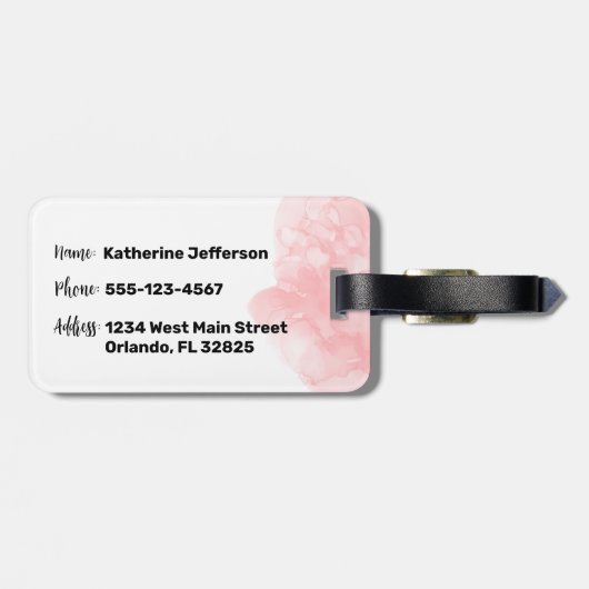 Étiquette À Bagage Monogramme Initiale Aquarelle Rose (Dos horizontal)