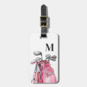 Étiquette À Bagage Monogramme Initiale de Golf Rose (Devant Vertical)