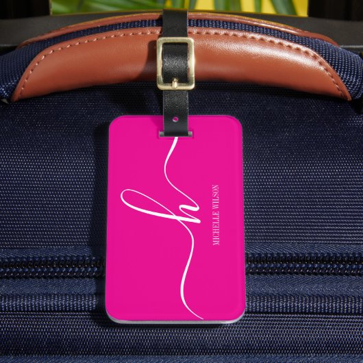 Étiquette À Bagage Monogramme Initiale Élégant Rose Blanc Nom de Scri (Insitu Rectoal 2)