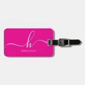 Étiquette À Bagage Monogramme Initiale Élégant Rose Blanc Nom de Scri (Devant horizontal)