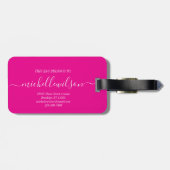 Étiquette À Bagage Monogramme Initiale Élégant Rose Blanc Nom de Scri (Dos horizontal)