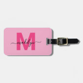Étiquette À Bagage Monogramme Initiale Personnalisé Moderne Rose Nom (Devant horizontal)