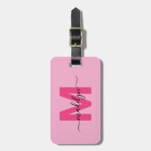 Étiquette À Bagage Monogramme Initiale Personnalisé Moderne Rose Nom (Devant Vertical)