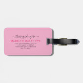 Étiquette À Bagage Monogramme Initiale Personnalisé Moderne Rose Nom (Dos horizontal)
