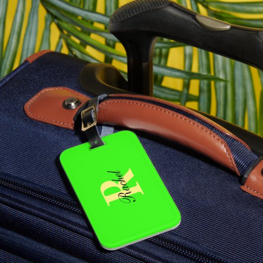 Étiquette À Bagage Monogramme Initiales Nom Modèle Neon Green Cadeau (Insitu Rectoal 1)
