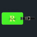 Étiquette À Bagage Monogramme Initiales Nom Modèle Neon Green Cadeau<br><div class="desc">Monogramme initial et aussi des détails personnels comme nom,  adresse,  numéro de téléphone et e-mail que vous pouvez modifier. Conçu avec un arrière - plan de couleur vert néon solide attrayant,  vous pouvez changer la couleur si vous le souhaitez. Idée cadeau de voyage cool pour lui ou elle.</div>