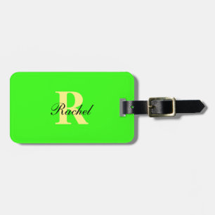 Étiquette À Bagage Monogramme Initiales Nom Modèle Neon Green Cadeau