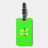 Étiquette À Bagage Monogramme Initiales Nom Modèle Neon Green Cadeau (Devant Vertical)