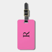 Étiquette À Bagage Monogramme Initiales Nom Modèle rose-chaud noir (Devant Vertical)