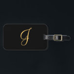 Étiquette À Bagage Monogramme J, couleur or initial J sur noir<br><div class="desc">Monogramme or initial J sur arrière - plan noir</div>