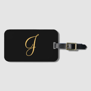 Étiquette À Bagage Monogramme J, couleur or initial J sur noir
