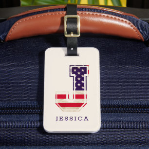 Étiquette À Bagage Monogramme J drapeau USA moderne