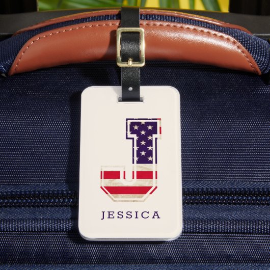 Étiquette À Bagage Monogramme J drapeau USA moderne (Insitu Rectoal 2)