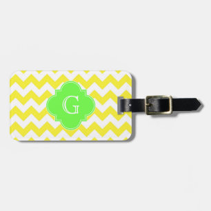 Étiquette À Bagage Monogramme jaune blanc de chaux de chaux