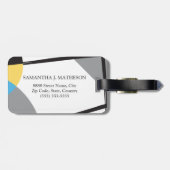 Étiquette À Bagage Monogramme Jaune Bleu Noir abstrait art de la form (Dos horizontal)