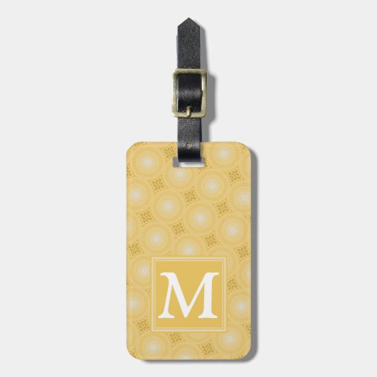 Étiquette À Bagage Monogramme jaune cercles motif (Devant Vertical)