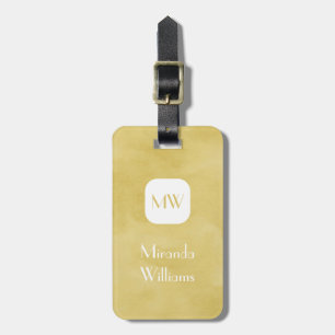 Étiquette À Bagage Monogramme jaune doré simple et chic et nom