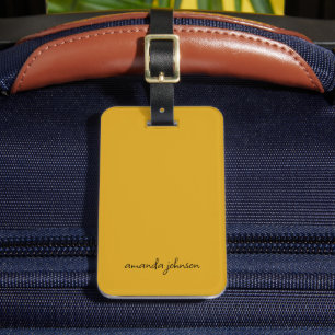 Étiquette À Bagage Monogramme jaune moutarde moderne minimaliste Nom 
