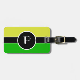 Étiquette À Bagage Monogramme jaune vert initial Voyage moderne chic