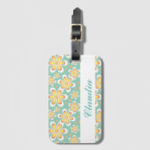 Étiquette À Bagage Monogramme joli fleurs orange sur vert (Devant Vertical)