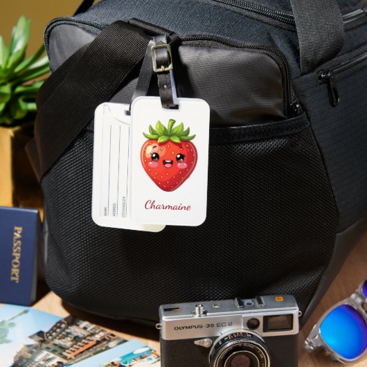 Étiquette À Bagage Monogramme jolie fraise kawaii (Recto & Verso)