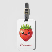 Étiquette À Bagage Monogramme jolie fraise kawaii (Devant Vertical)