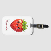 Étiquette À Bagage Monogramme jolie fraise kawaii (Devant Horizontal)