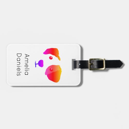 Étiquette À Bagage Monogramme Joyeux Chien arc-en-ciel (Devant horizontal)