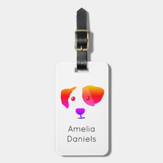 Étiquette À Bagage Monogramme Joyeux Chien arc-en-ciel (Devant Vertical)