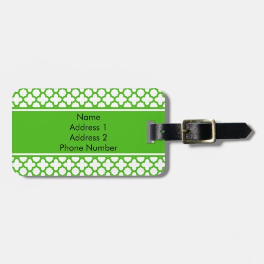 Étiquette À Bagage Monogramme Kelly Green Quatrefoil Motif (Devant horizontal)