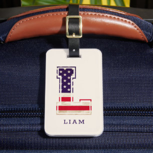 Étiquette À Bagage Monogramme L de drapeau américain moderne