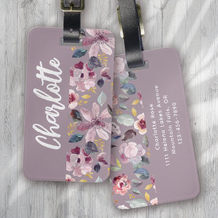 Étiquette À Bagage Monogramme Lilac Floral