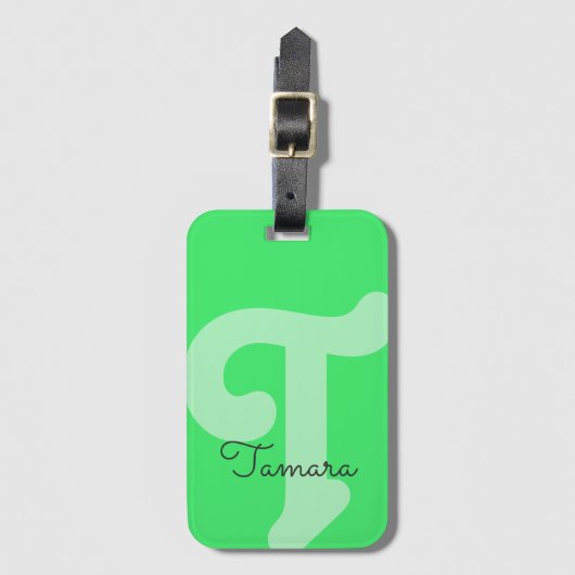 Étiquette À Bagage Monogramme lumineux Monogramme initial néon vert (Devant Vertical)